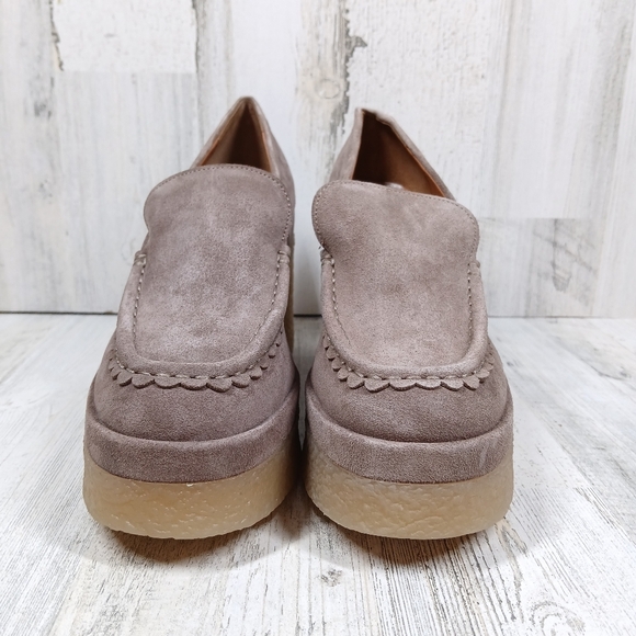 New Marc Fisher Taupe Suede Platform Loafers with Chunky Block Heel #533 - Picture 5 of 13